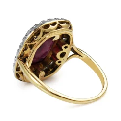 18ct Yellow and White Gold Antique Ruby and Diamond Halo Ring