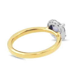 18ct Yellow and White Gold East West Set Sapphire and Diamond Halo Ring