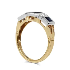 9ct Yellow and White Gold Sapphire and Diamond 3 Stone Ring