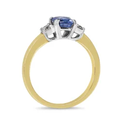 9ct Yellow and White Gold Oval Sapphire and Diamond 3 Stone Ring