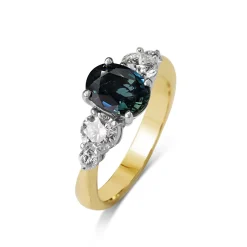 18ct Yellow and White Gold Oval Sapphire and Diamond 5 Stone Ring