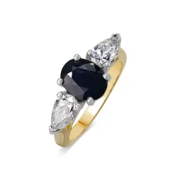 18ct Yellow and White Gold Oval Sapphire and Pear Diamond Ring