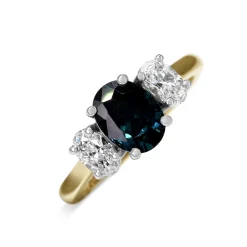 18ct Yellow and White Gold Oval Sapphire and Diamond 3 Stone Ring