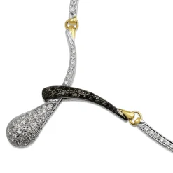 18ct Yellow and White Gold Black and White Diamond Snake Style Necklace