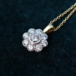 18ct Yellow and White Gold Diamond Daisy Necklace