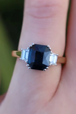 18ct Yellow and White Gold Sapphire and Diamond 3 Stone Ring