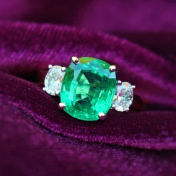18ct Yellow and White Gold Emerald and Diamond 3 Stone Ring
