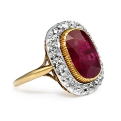 18ct Yellow and White Gold Antique Ruby and Diamond Halo Ring