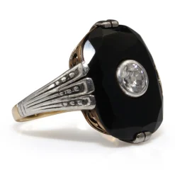 14ct Yellow and White Gold Art Deco Onyx and Diamond Ring