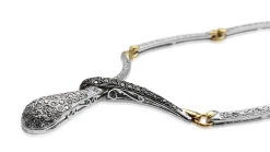 18ct Yellow and White Gold Black and White Diamond Snake Style Necklace