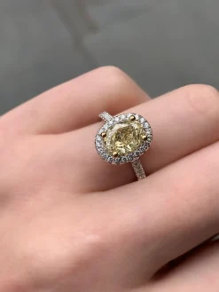 18ct Yellow and White Gold Fancy Yellow Oval Diamond Ring