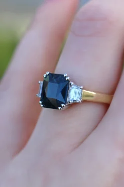 18ct Yellow and White Gold Sapphire and Diamond 3 Stone Ring