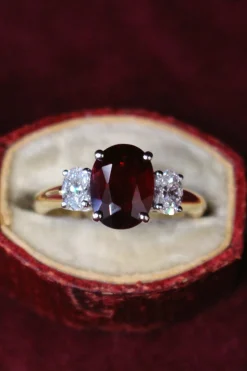 18ct Yellow and White Gold Oval Ruby and Diamond 3 Stone Ring