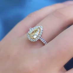 18ct Yellow and White Gold Fancy Yellow Pear Diamond Halo Ring