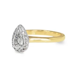 18ct Yellow and White Gold Pear Shaped Diamond Halo Ring