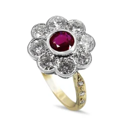 18ct Yellow and White Gold Ruby and Diamond Daisy Ring