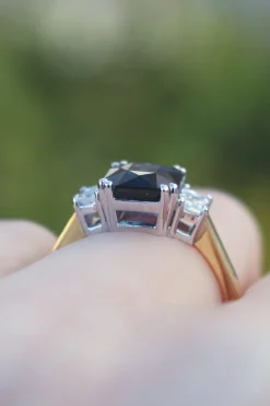 18ct Yellow and White Gold Sapphire and Diamond 3 Stone Ring