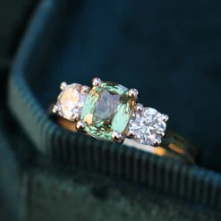 18ct Yellow and White Gold Natural Alexandrite and Diamond 3 Stone Ring