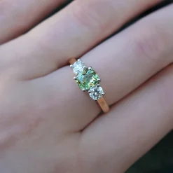 18ct Yellow and White Gold Natural Alexandrite and Diamond 3 Stone Ring