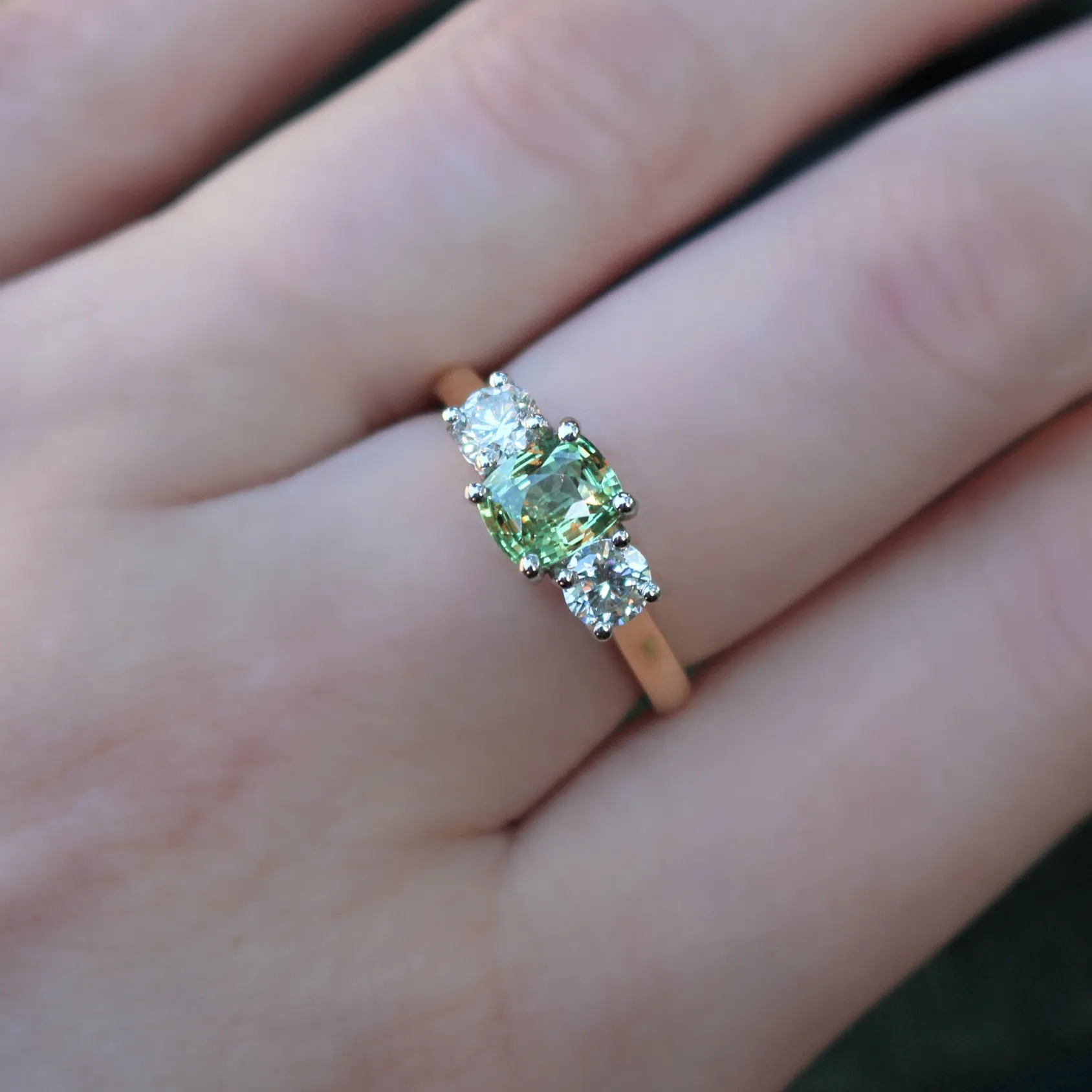 18ct Yellow and White Gold Natural Alexandrite and Diamond 3 Stone Ring