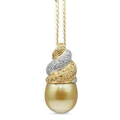 18ct Yellow and White 13mm Golden South Sea Pearl Necklace With Yellow and White Diamonds
