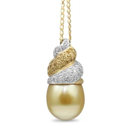 18ct Yellow and White 13mm Golden South Sea Pearl Necklace With Yellow and White Diamonds