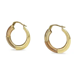 18ct Yellow Gold / 2 Tone Matte and Polished Hoop Earrings