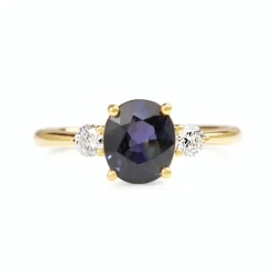 18ct Yellow Gold 2.03 Purple/Blue Sapphire and Diamond 3 Stone Ring