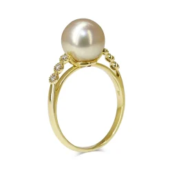 18ct Yellow Gold Akoya 9mm Pearl and Diamond Ring
