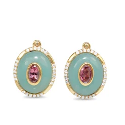 9ct Yellow Gold Amazonite, Tourmaline and Diamond Stud Earrings