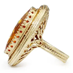 14ct Yellow Gold Amber and Pearl Large Cocktail Ring