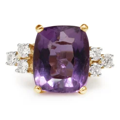 14ct Yellow Gold Amethyst and Diamond Vintage Ring