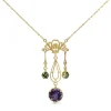 9ct Yellow Gold Amethyst and Peridot Deco Necklace