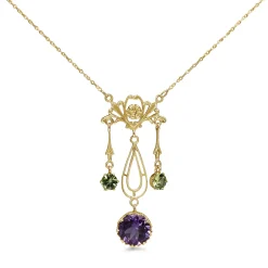 9ct Yellow Gold Amethyst and Peridot Deco Necklace