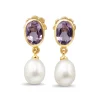 9ct Yellow Gold Amethyst and Pearl Earrings