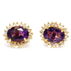 14ct Yellow Gold Amethyst and Diamond Stud Earrings