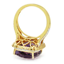 18ct Yellow Gold Amethyst and Diamond Daisy Style Halo Ring
