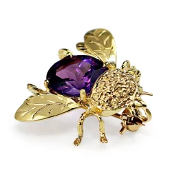 14ct Yellow Gold Amethyst Bee / Insect Brooch