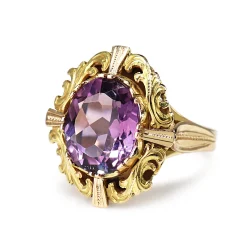 18ct Yellow Gold Amethyst Vintage Cocktail Ring
