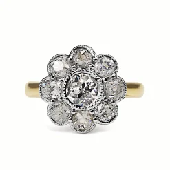 18ct Yellow Gold and Platinum Old Cut Diamond Daisy Ring