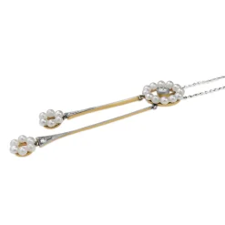 15ct Yellow Gold and Platinum Antique Old Cut Diamond and Pearl Necklace