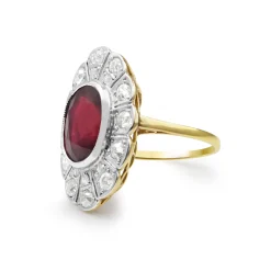 18ct Yellow Gold and Platinum Deco Treated Ruby and Diamond Ring