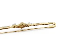 18ct Yellow Gold and Platinum Antique Sapphire, Pearl and Rose Cut Diamond Brooch