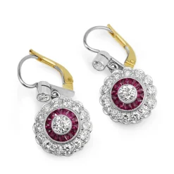 18ct Yellow Gold and Platinum Ruby and Diamond Earrings