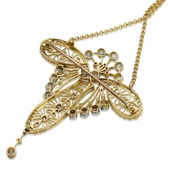 18ct Yellow Gold and Platinum Belle Epoque Old Cut Diamond Brooch / Necklace