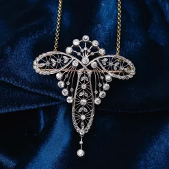 18ct Yellow Gold and Platinum Belle Epoque Old Cut Diamond Brooch / Necklace