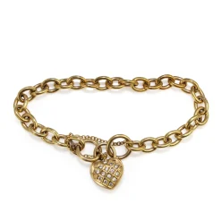 9ct Yellow Gold and Silver Filled Bracelet with Cubic Zirconia Heart Padlock