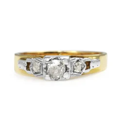 18ct Yellow Gold and White Gold Vintage Old Cut Solitaire Ring