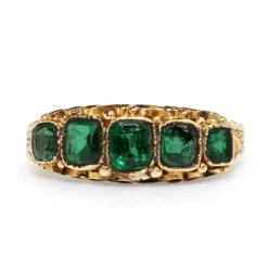 15ct Yellow Gold Antique 5 Stone Green Garnet Ring