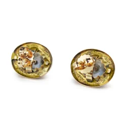 14ct Yellow Gold Antique Agate, Pearl and Enamel Victorian Earrings
